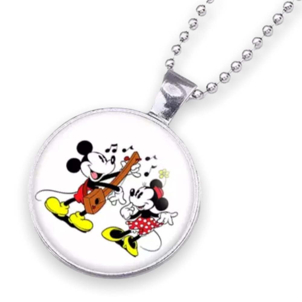 Disney Mickey Mouse Silver Glass Dome Pendant Necklace Cabochon Necklace - Picture 3 of 8